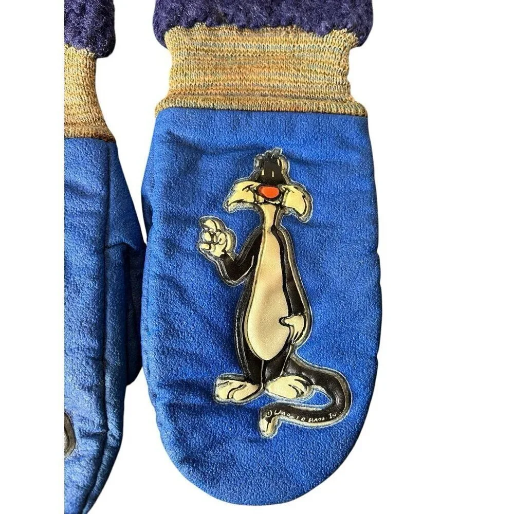 Vintage Sylvester Children's Blue Mittens RARE Warner Brothers Looney Tunes